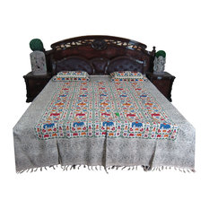 Mogul Interior - Mogul Bed Cover Indian Inspired KOHINOOR Print 100% Cotton Bedspread Queen Size - Blankets