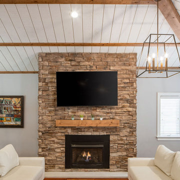 Open Concept Living Space - Shiplap & Rustic Beam Vaulted Ceiling