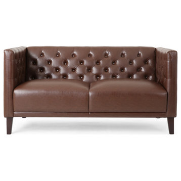 Drache Contemporary Upholstered Tufted Loveseat, Dark Brown and Brown