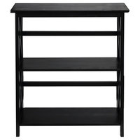 Contemporary Modern Bookcase, Ash Wood, 3-Shelf and X Design, Black