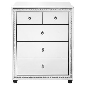 31.5" Crystal Five Drawers Cabinet, Clear Mirror Finish
