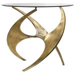 Uttermost - Uttermost Graciano 28 x 27" Glass Accent Table - Artfully Sculpted Metal Base In Antique Gold With Tempered Glass Top.