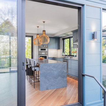 Transitional Blue Slim Shaker Kitchen in Cambridge, MA