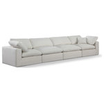 Meridian Furniture - Comfy Upholstered Modular Sofa, Cream, 4-Piece: 2 Armless Chair, 2 Corner Chair, Linen Textured Fabric - Give your space a whole new look with this cream Comfy linen textured fabric sofa. This handsome sofa fits nicely with other items in the Comfy collection and is a versatile seating option designed for adaptability, comfort and style. Wrapped in rich cream durable linen textured fabric upholstery, this sofa offers a plush embrace of overstuffed down feather cushions, carefully crafted to deliver the highest level of comfort. The perfect seat for creating an oasis for relaxation, this sofa has thick foam surrounding its frame for added support and coziness.