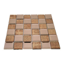 Glossy Bronze and Shiny Flower Deco Metallic Square Glass Mosaic Tiles Collectio - Home Accessories & Decor