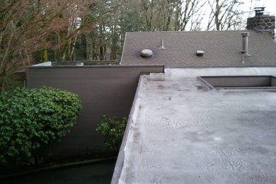 Example of a mid-century modern exterior home design in Portland