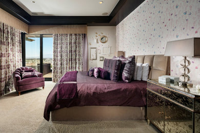 Example of a mid-sized transitional girl carpeted and beige floor kids' room design in Las Vegas with white walls