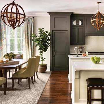 Hardwood floors with an area rug.