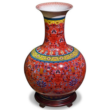 Imperial Red Chinese Porcelain Temple Vase, Without Stand