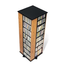 Prepac Four Sided Spinning Tower in Oak and Black - Media Racks And Towers