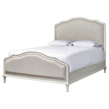 Beaumont Lane Farmhouse Fabric Upholstered Queen Bed in White Washed Oak