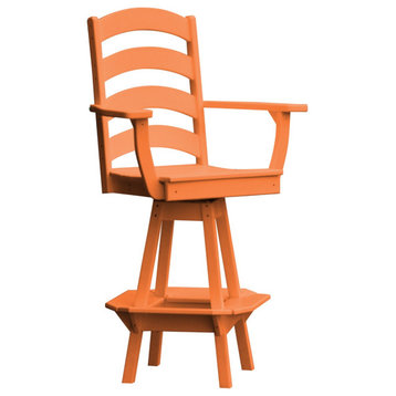Poly Lumber Ladderback Swivel Bar Chair with Arms, Orange