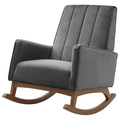 Accent Rocking Chair Armchair, Velvet, Gray, Modern, Lounge Hospitality