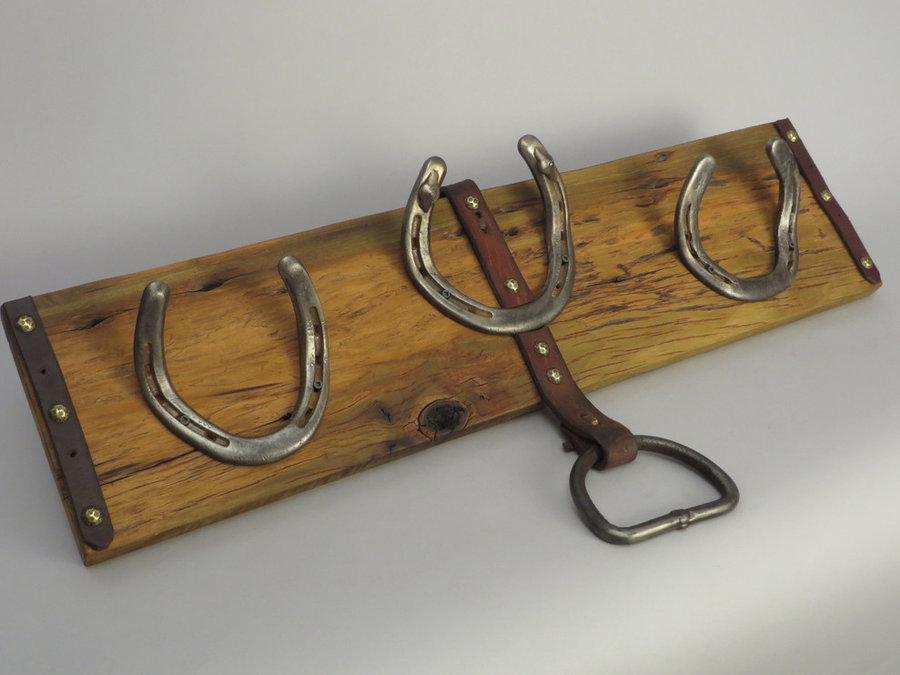 #H1405 HorseShoe Rack: Reclaimed Poplar, Shoes, Tack Leather