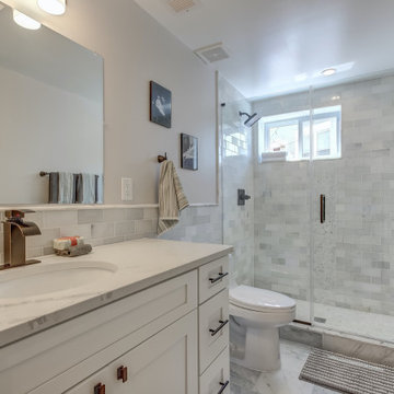 Bathroom Remodeling With Corner Tub, Standing Shower, Sink & Extra Cabinet Space