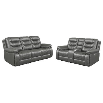 Coaster 2-Piece Tufted Upholstered Faux Leather Power Sofa Set in Charcoal