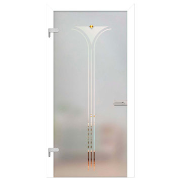 Elegant Hinged Glass Door, Semi Private with Frosted Design & Gemstones, 26"x81"