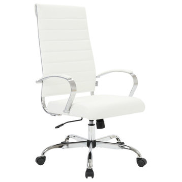 LeisureMod Benmar High-Back Adjustable Leather Office Chair, White