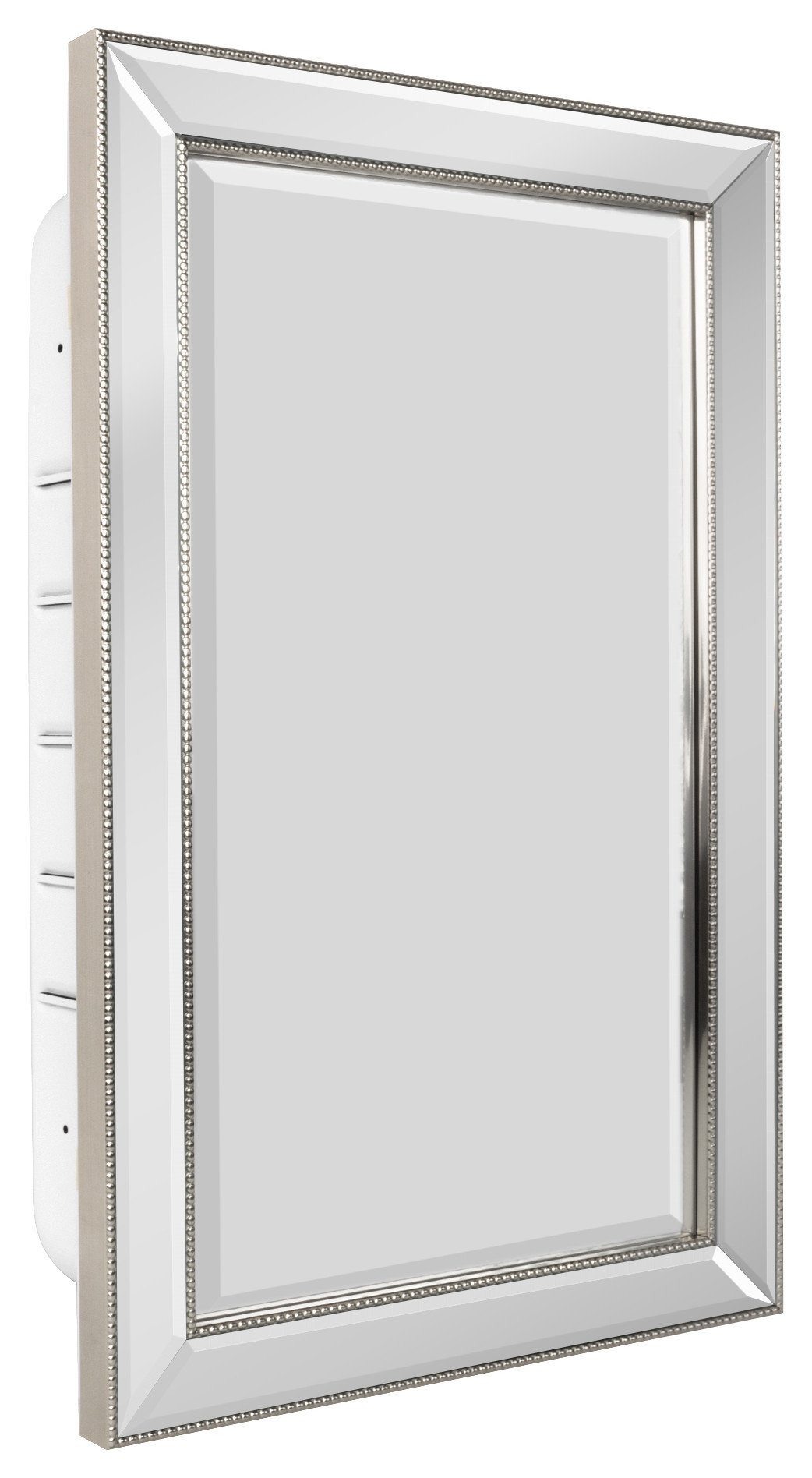 Head West Champagne Silver Beaded Beveled Mirror, 16x26", 26.5"x16.5"x5" Traditional