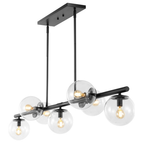 Luca Parisian 53" 7-Light Modern Glam Iron Globe Linear LED Pendant, Black/Clear