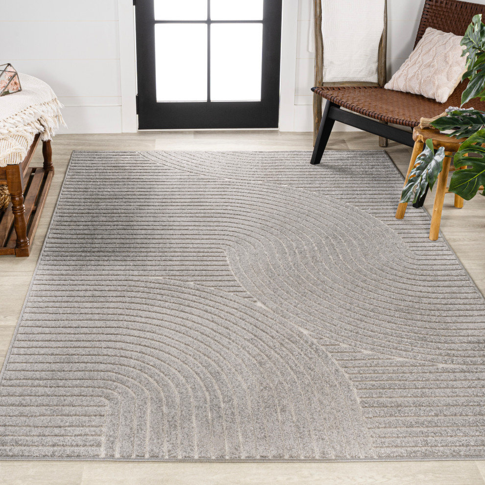 Skagen High-Low Minimalist Curve Geometric Indoor/Outdoor Rug, 8 X 10 ...