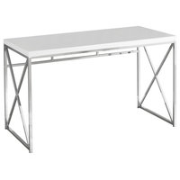 Monarch 48" Computer Desk in Glossy White with Chrome Metal Base