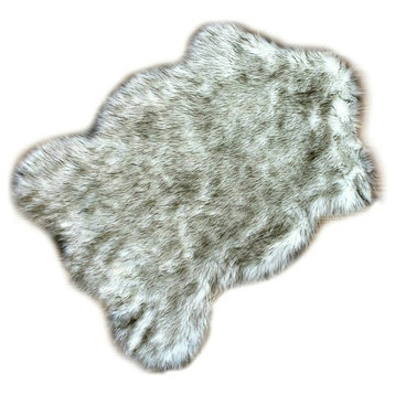 Black-Tip Russian Wolf Faux Fur Throw Rug, 2'x4'