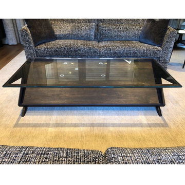Solid Walnut Coffee Table with Cantilever Sapphire Glass Top