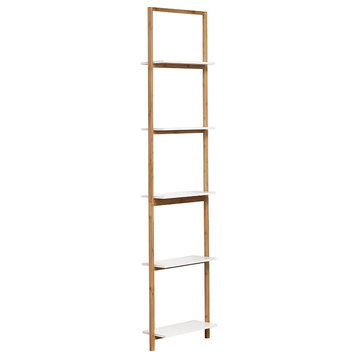 Wall Leaning 5 Shelves Ladder, Padang Storage Bamboo Wood White