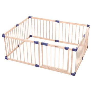 Pemberly Row Modern Baby Wood Safety Gate with Blue connector