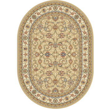 Ancient Garden Oval Traditional Rug, Gold/Border Color Ivory, 6'7"x9'6" Oval