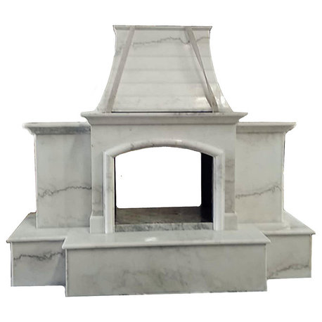 84"x99" Luxury Outdoor Stone Fireplace, Nature Outside Marble, Double Side Unit
