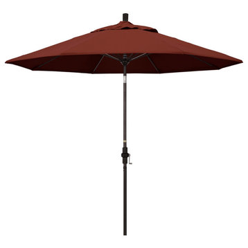 9' Bronze Collar Tilt Lift Fiberglass Rib Aluminum Umbrella, Sunbrella, Henna