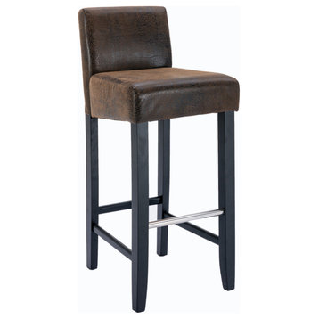 Barstool, Brown Fabric and Black Wood Finish, Set of 2
