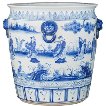 Planter Vase Eight Immortals Vases Lion Handle Blue White Po