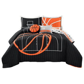 Basketball Game Quilt Set, Black/Orange, Full/Queen, 5 Piece