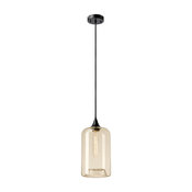 Ariana 1-Light Matte Black & Cylinder Amber Glass Pendant