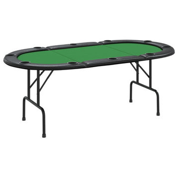 vidaXL 10-Player Folding Poker Table Green Oval Card Gaming Table Furniture