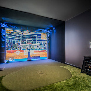 This is an example of a bohemian home cinema in Columbus.