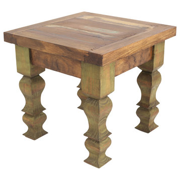 Rustic Old Door Reclaimed Wood End Table, Olive Green