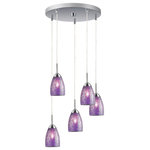 Woodbridge Lighting - Venezia Mini Pendant, Satin Nickel, Mosaic Purple, 5-Light, 14"D - The Venezia collection is a series of hanging lights featuring uniquely colored designer glass. With many color options to choose from, this transitional design can blend in many rooms with different colors and themes.
