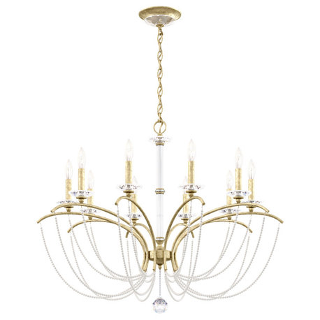 Priscilla 36x28" 10 Light Chandelier, Heirloom Silver, In White Pearl