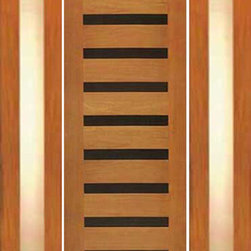 Single Door, Two Sidelites, Modern Horizontal Heavy Iron Inserts - Front Doors