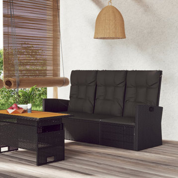 vidaXL Patio Bench Garden Seat Wicker Furniture with Cushions Black Poly rattan