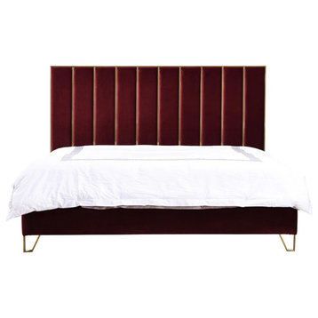 Nathan Red Velvet and Gold Eastern King Bed