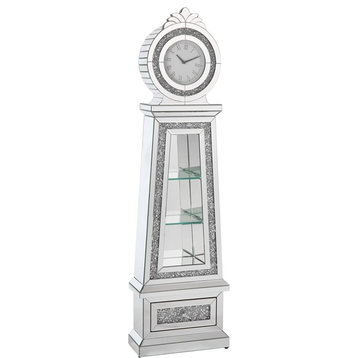 ACME Noralie Grandfather Clock in Mirrored & Faux Diamonds