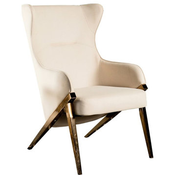 Pemberly Row Modern Upholstered Accent Chair in Cream and Bronze