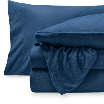 Bare Home Polar Fleece Sheet Set, Dark Blue, Twin