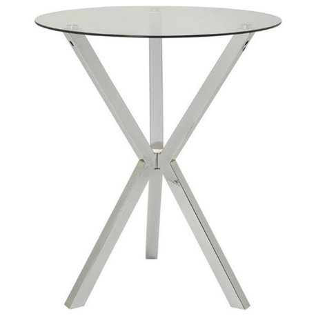 Bowery Hill Glass Top Round Pub Table in Chrome