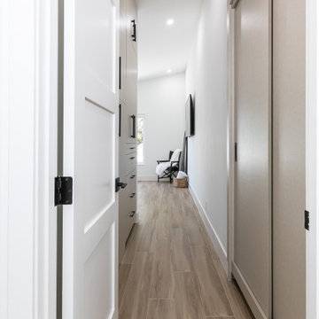 Earth Tone Transitional Closet and Bathroom